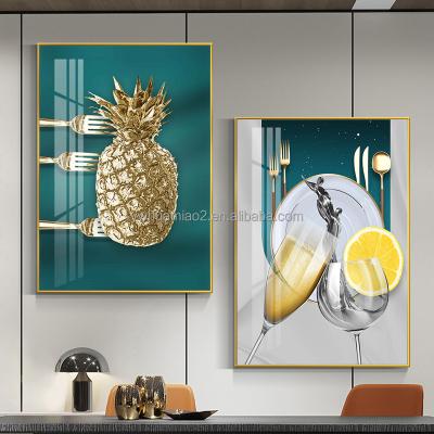 China Waterproof+ECO-Friendly Modern Luxury Glass Wall Picture Poster Print Wine Glass Pizza Home Decor Restaurant Artwork Paintings Set for sale