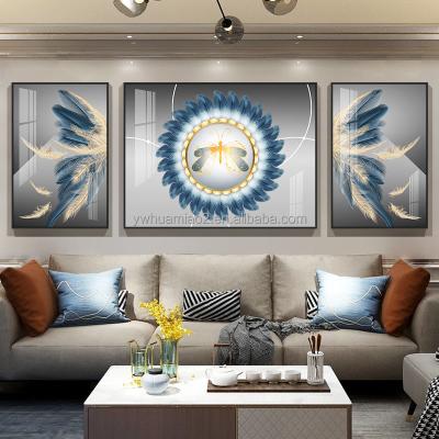 China Waterproof+ECO-Friendly 3pcs Sofa Decoration Abstract Set Flower Deer Feather Glass Wall Art Paintings Modern Canvas Wall Picture For Living Room for sale