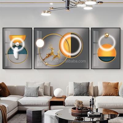 China Waterproof+ECO-Friendly New High-end Luxury Sofa Living Room Decor Glass Wall Arts Framed Pictures Decoration Painting Modern for sale