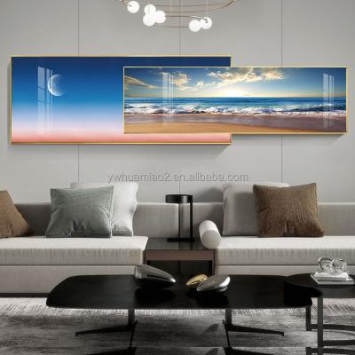 China Waterproof+ECO-Friendly Home Sofa Background Wall Beach Scenery Covered Glass Wall Paintings Canvas Art Set Crystal Decor for sale