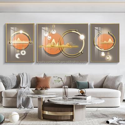 China Factory Wholesale 3 Piece Waterproof+ECO-Friendly Abstract Canvas Wall Art Crystal Porcelain Wall Decoration Painting With Frame For Living Room for sale