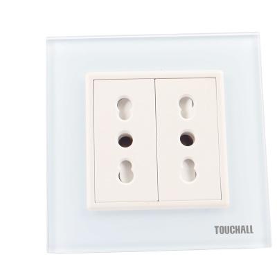 China Tempered Glass Panel 2 Strip Double Strip Italian Europe Standard Hidden Wall Switch Safe Socket for sale