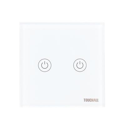 China Tempered Glass Panel Touchall Two Touch Switch Wifi Tuya Eu Smart Home Wall Switch for sale