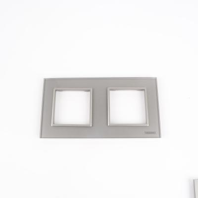 China White Gold Gray Tempered Glass Panel Metal Full Two Frame Residential / Multi-Purpose Black Wall Socket for sale