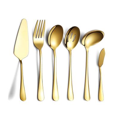 China Amazon Gold 6-Piece Cake Server Notched Spoon Fork Cutlery Set Stocked Amazon Gold Flatware Silverware Stainless Steel Utensil Set for sale