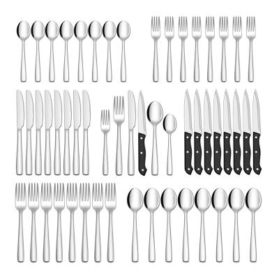 China Amazon Viable Silverware Set 48 Piece Utensil Set Dishwasher Mirror Polished Steak Knife Ribbon Fork For Kitchen Restaurant Home Hotel for sale