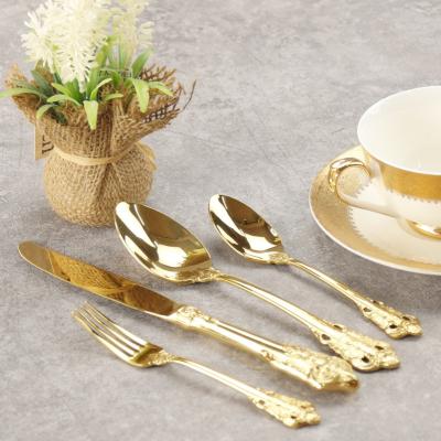 China Gold Sustainable Luxury Classic Royal Wedding Flatware Spoon Fork Knife Set Stainless Steel Cutlery Sets For Hotel Restaurant Home Wedding for sale