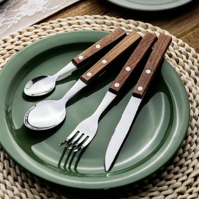 China Factory Direct Selling Sustainable Fork Knife Spoon SS Business Plastic Cutlery Sets With Plastic Handle Wood Look for sale