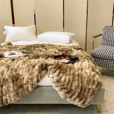 China Disposable Super Soft Elastic Rushed Rabbit Fur Throw Blanket for sale