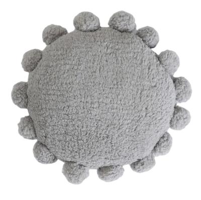 China Lavender Anti-Static Minimalism Faux Throw Pillow Pom Poms Cushion Soft Round Pillow for sale