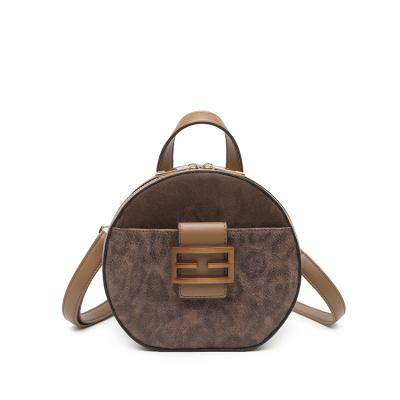 China New Fashion PU Leopard Around Cross Body Bag To Brown Color Retro Small Bag Vintage Shoulder Handbags For Woman for sale