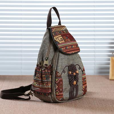 China Retro Chinese Style Portable Canvas Sling Backpack Bag Fashion Unisex Travel Bag for sale