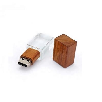 China Logo lighting when connect to usb crystal usb computer pen drive gifts memory stick creative custom logo laser wood flash drive pendrive for sale