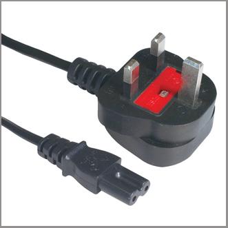 China UK IEC320 C7 power supply cord, BS/ASTA approved power cord with fused plug for sale