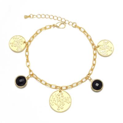 China Fashion Black Glass Stone Charm Adjustable Bracelet With Rhodium Plated for sale