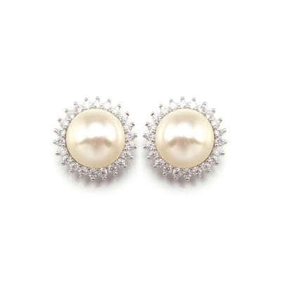 China Fashion Jewelry New Style Trendy Earrings Pearl Circle Zircon Glass Stud for sale