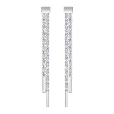 China Trendy Jewelry Fashion Rhodium Plated Zircon Earrings Long Shape Tassel Earrings for sale