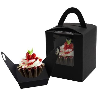 China Recyclable Cardboard Disposable Black Paper Cupcake Boxes With Logo for sale