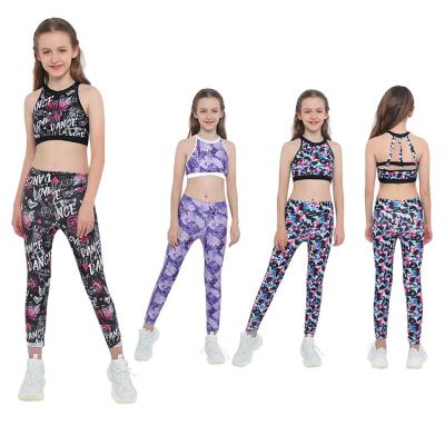 China Top Print Breathable Custom Sports And Waisted Workout Leggings Yoga Set Kids Girl High Fitness for sale