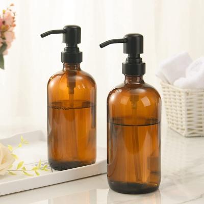 China Wholesale 250ml 500ml 8oz 16oz Matte Black White Glass Care Soap Dispenser Personal Amber Frosted Bottle With Pump for sale