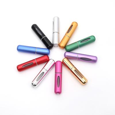 China Cosmetic Portable Size 5ml 8ml Mini Perfume Bottle Aluminum Metal Perfume Atomizer Bottom Filled Empty Glass Refillable Spray for sale