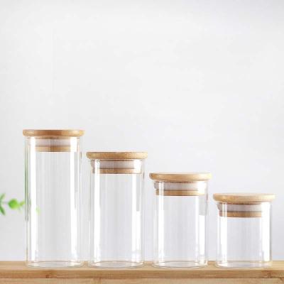 China Gift & Clear High Quality Cylinder Craft Logo Customizing 4oz 8oz Glass Candle Holder With Bamboo Lid for sale