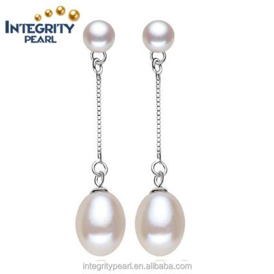 China TRENDY 18k Gold Plated Sterling Silver Long Grade 3A Freshwater Pearl Earrings for sale