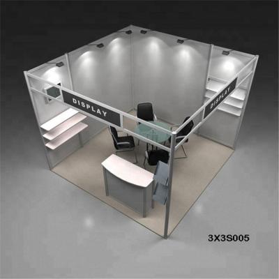 China Aluminum 3x3 promotion exhibition booths with lights, brochure boxes, slatwall and promotion table for sale