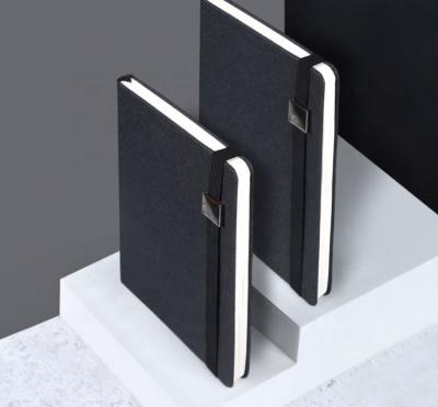 China A5 Style Rubber Band Printed Fashionable Metal Plate Customized Printing Black PU Leather Notebook for sale