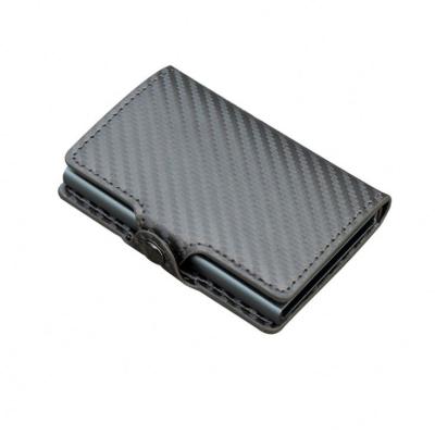 China Bestselling Carbon Fiber Appearance PU Wallet Rfid Aluminum Case Auto Credit Card/Credit Card/Business Card Holder With Back Pocket for sale