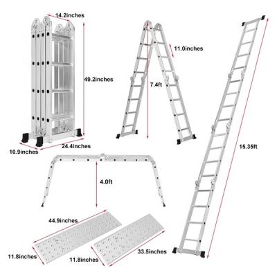 China Heavy Duty Telescoping Folding Ladders Multi Purpose Aluminum A-Frame 6 In 1 Scaffolding Ladder En131 Certified for sale