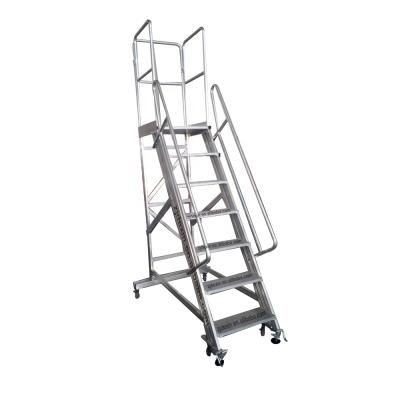 China DX-RT Folding Ladders Warehouse Ladder Rolling Warehouse Platform Ladder Alu Wheel Aluminum Warehouse Ladder for sale