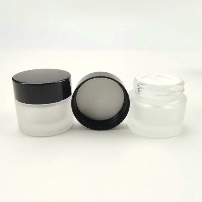 China Small 5g 10g 15g 20g 30g Cream Jar Cosmetic Frosted Glass Empty Clear Glass Jar With Black Lid for sale