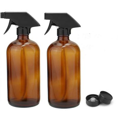 China 500ml Cosmetic Amber Glass Spray Bottle with Durable Black Sprayer and Trigger Storage Caps for Water Essential Oils Flow Settings Jar for sale