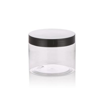 China Plastic Empty Facial Makeup Cream Jar 50g 50ml PET Cosmetic Clear Container Skin Care Cream Jar With Black Lid for sale