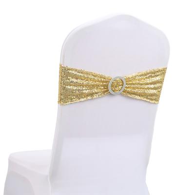 China Tear-Resistant Sequins Chair Sashes Bows for Wedding Reception- Universal Elastic Chair Cover Bands with Buckle Slider for Banquet for sale