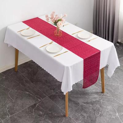 China Plain SUNTQ Wholesale12x108inch Christmas Red Sequins Table Runner for Parties Disposable, Sparkling Party Supplies for sale