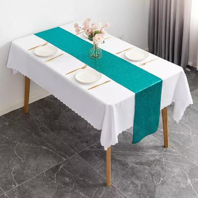 China Plain SUNTQ Wholesale12x108inch Teal Sequins Table Runner for Parties Disposable, Sparkling Party Supplies for sale