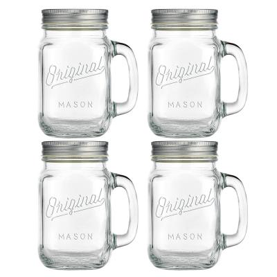 China Disposable Mason Jar 16 Oz Glass Mugs with Handle and Lid Old Fashioned Drinking Glass Bottles for water juice Iced tea for sale