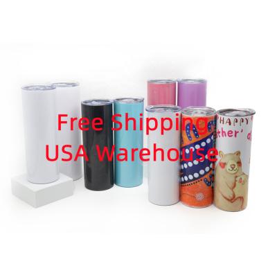 China Sustainable Free Shipping USA Warehouse 20oz 30oz Skinny White Straight Sublimation Blanks Stainless Steel Tumblers With Straws for sale