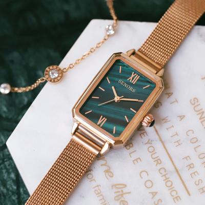 China Green Square Dial Stainless Steel Back Women Wristwatch Leather Quartz Watches For Ladies for sale