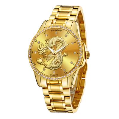 China Fashion Quartz Wristwatch High Quality Gold Dragon Dial Stainless Steel Men Watches for sale