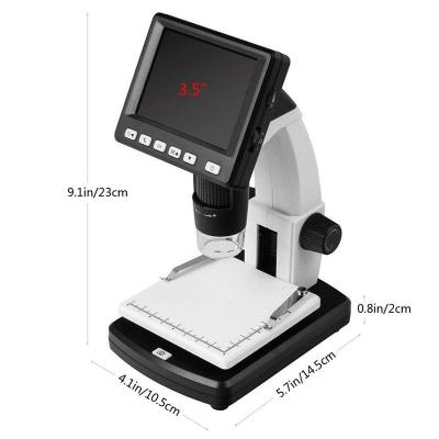 China Anti-Counterfeiting Brand 3.5 Zoom 10-500x 5M Pixel LCD Digital Standalone Electronic Desktop Microscope USB Digital Single Inch LCD Screen MicroscopeStand for sale