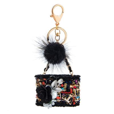 China Hot Decoration Cute Lady's Handbag Shape Pompom Key Chain Korea Key Chain For Gifts for sale