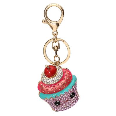 China Cute Decoration Metal Ice Cream Crystal Keychain For Girls for sale