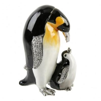 China Europe's hottest penguin gold plated hand painted jewel encrusted trinket box for sale