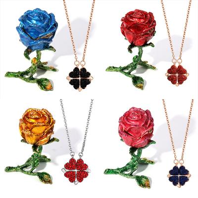 China Decoration Metal Enamel Rose Necklace Box For Valentine's Day for sale