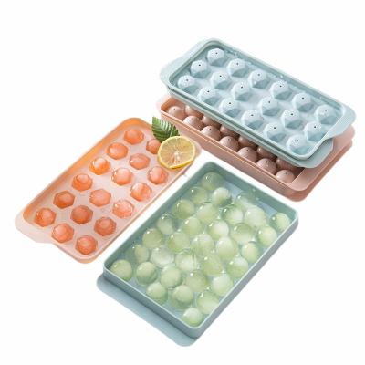 China Sustainable Whiskey Household Food Grade Ice Cube Round Tray 36 Grids Diy Silicone Mold Ice Cream Molds With Lid for sale