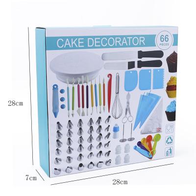 China Viable Stainless Steel Cake Sprinkles Edible Decorations Decorating Kit Supplies With Turntable Kitchen Tool Kit Baking 66 Pcs for sale