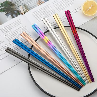 China Sustainable Customized Luxury Square Stainless Steel Korean Sushi Chopsticks High Quality Chopsticks for sale